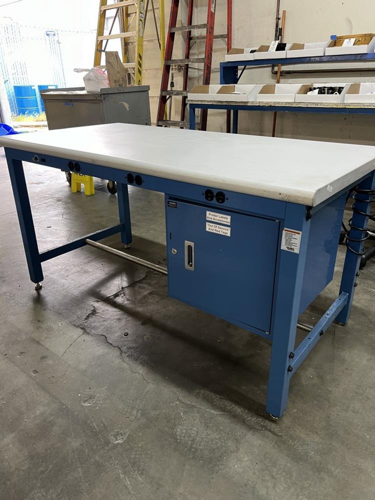 Z Tier Global Industrial Adjustable Work Table With Cabinet & Power Adapters 60" x 30" x 30"