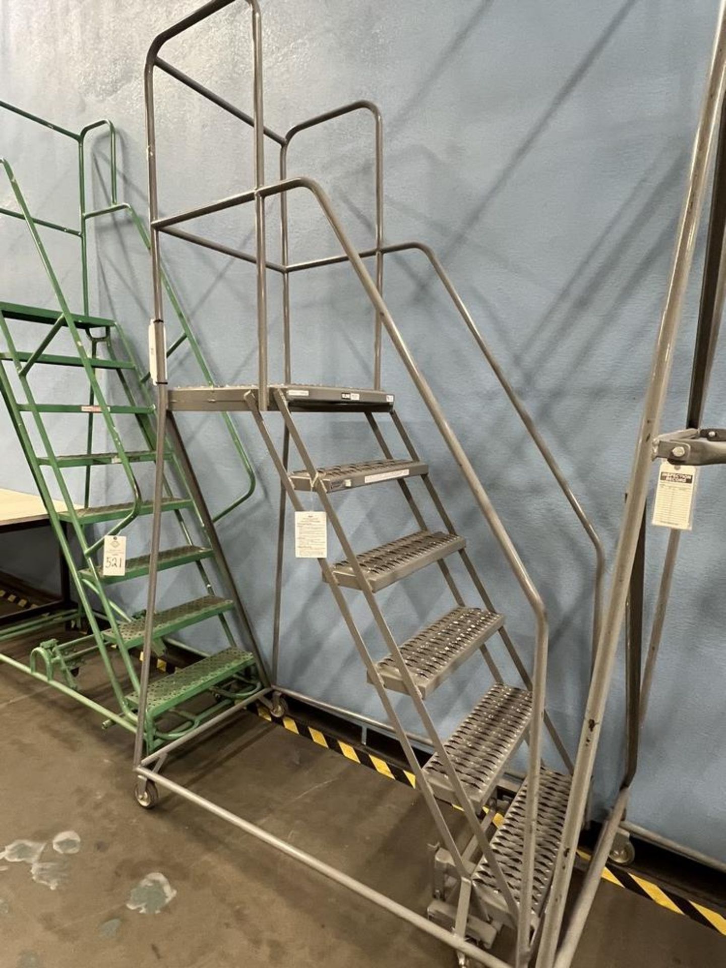 Uline Rolling Shop Step Ladder, 450 lb Capacity, Max Height 102", Top Step at 60" - Image 2 of 4