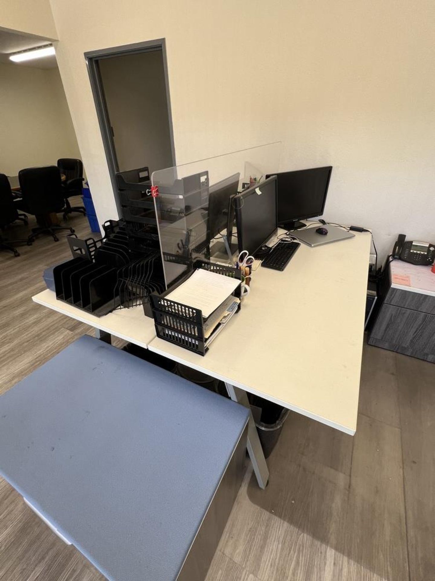 (3) Two Sided Office Desks 72" x 30" x 29 1/2", (6) Chairs, (7) 2 Drawer Filing Cabinets 35" x 22" x - Image 20 of 25