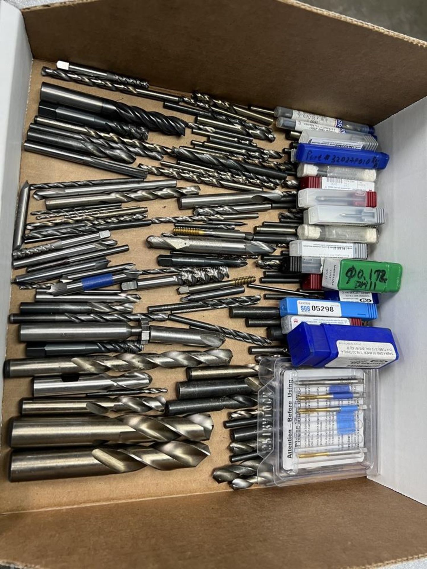 Box of Various Taps, Drills, Rounding End Mills & Others