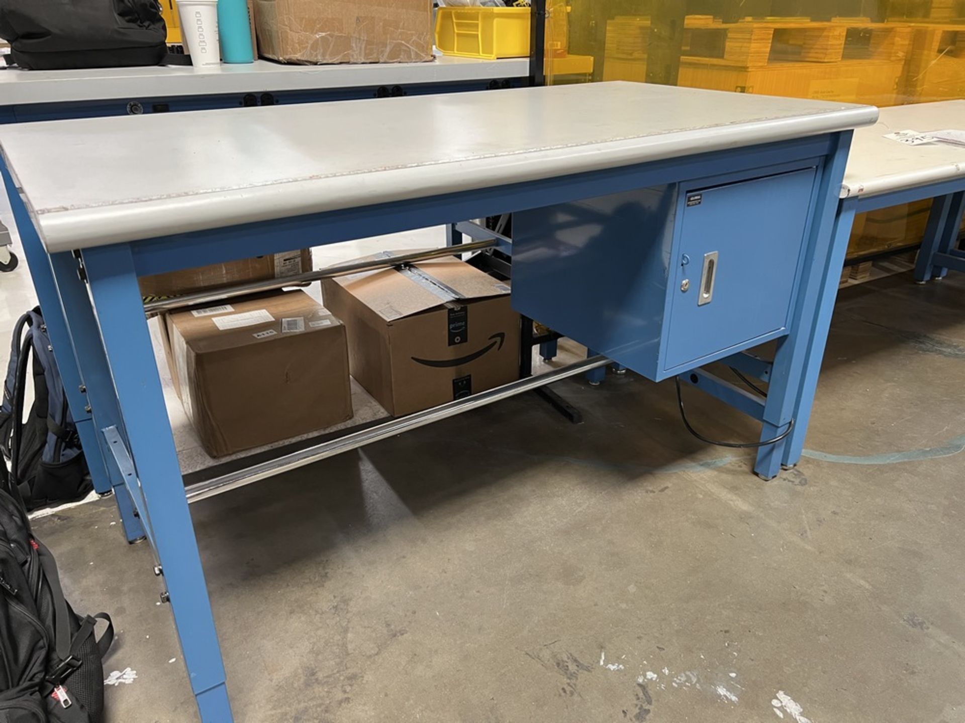 Global Industrial Adjustable Work Table With Cabinet & Power Strip 60" x 30" x 36"