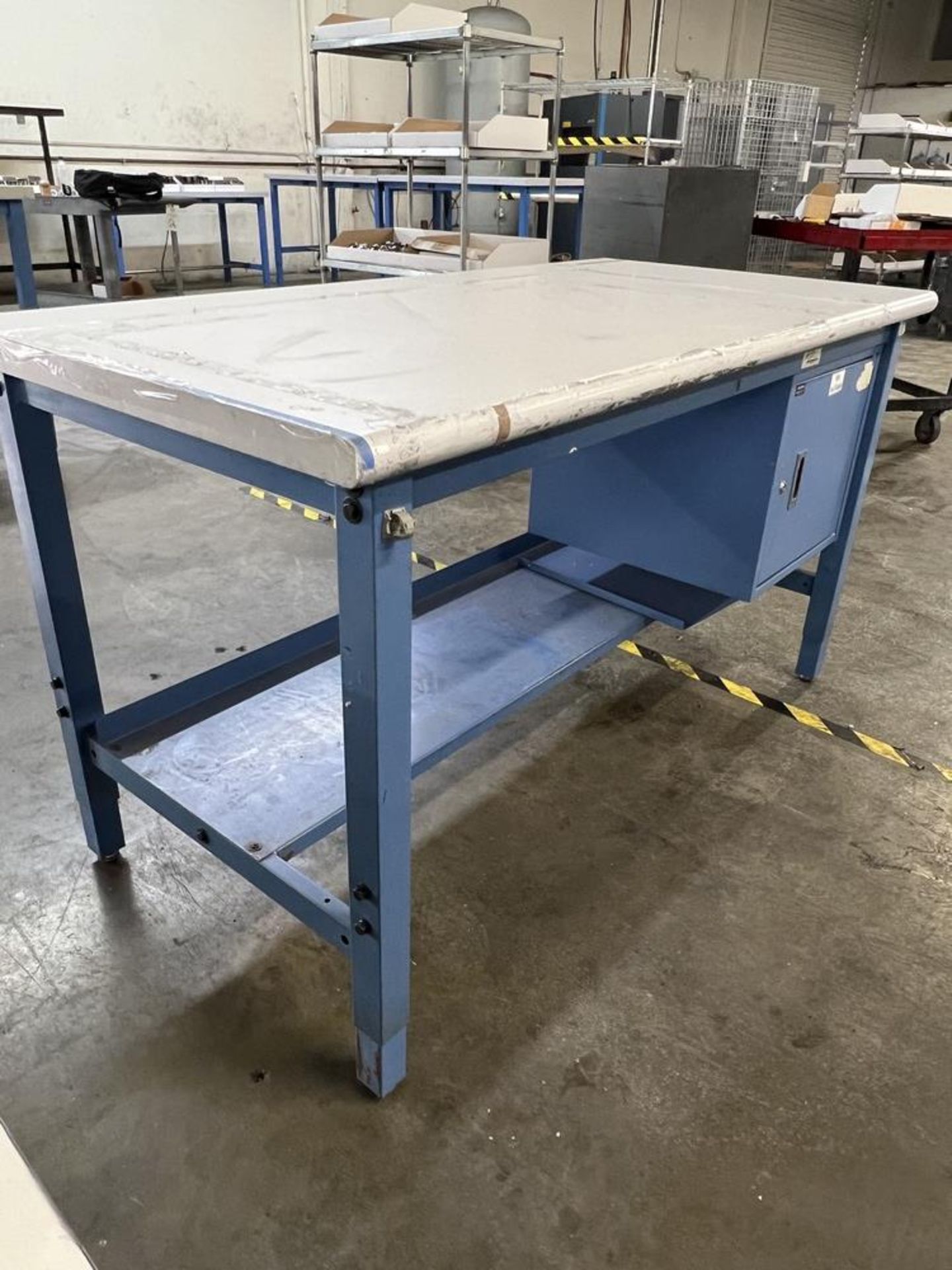 2 Tier Global Industrial Adjustable Work Table with Cabinet - Image 3 of 4