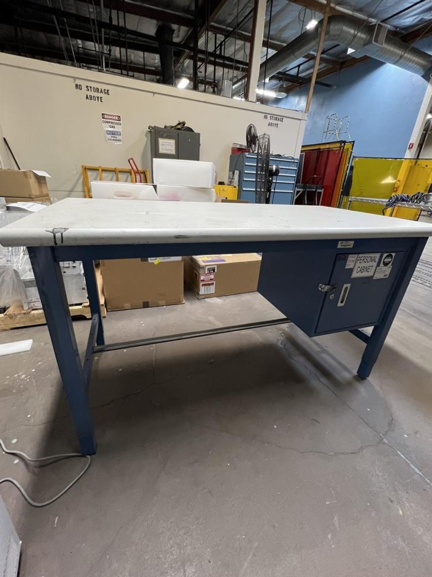 (2) Global Industrial Adjustable Work Tables, (1) With Cabinet & Powerstrip, (1) 2 Tier Table 60" - Image 5 of 5