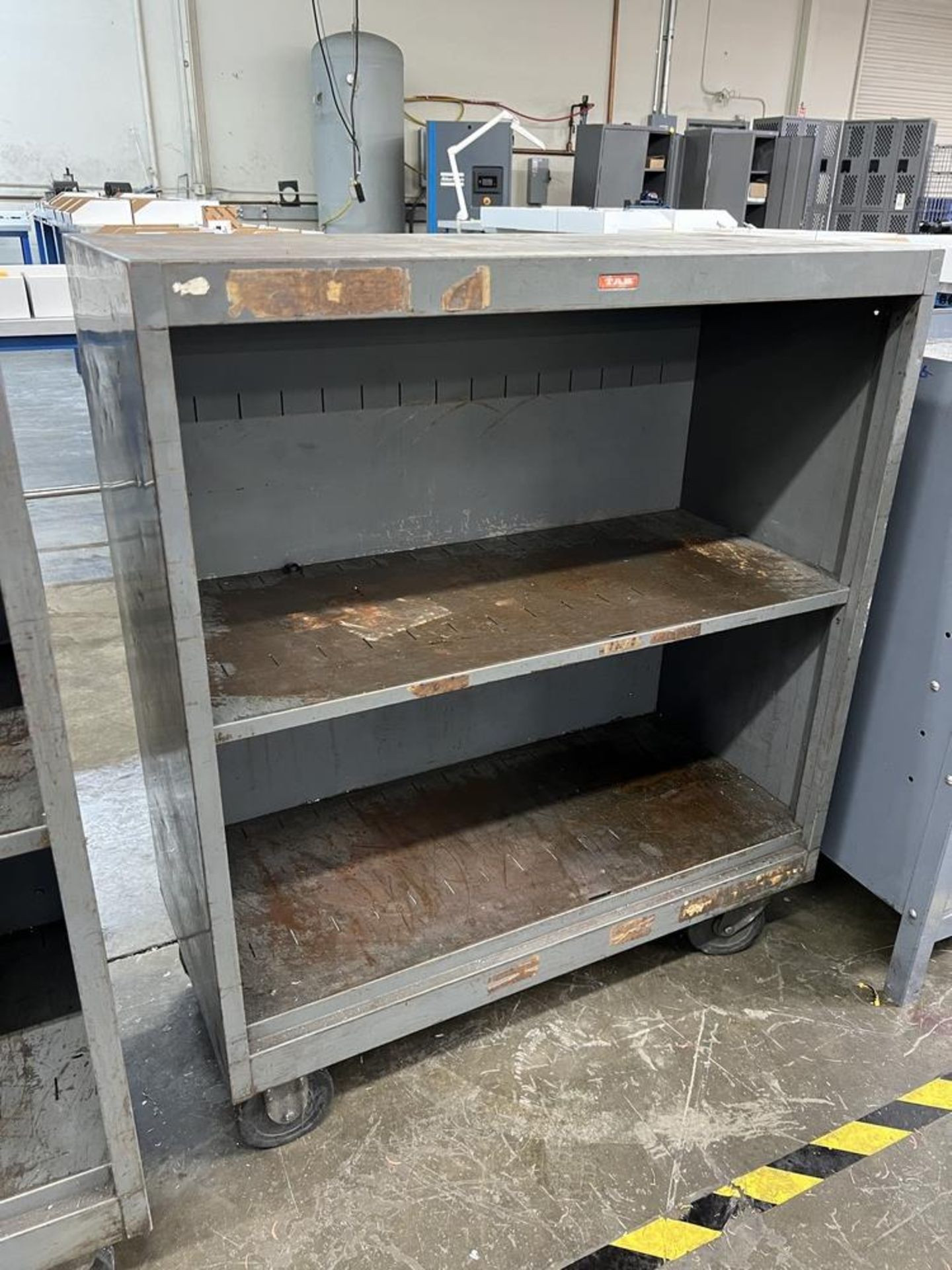 Stationary Metal Cabinet With Top & (2) Tier Metal Rolling Shelfs - Image 3 of 10