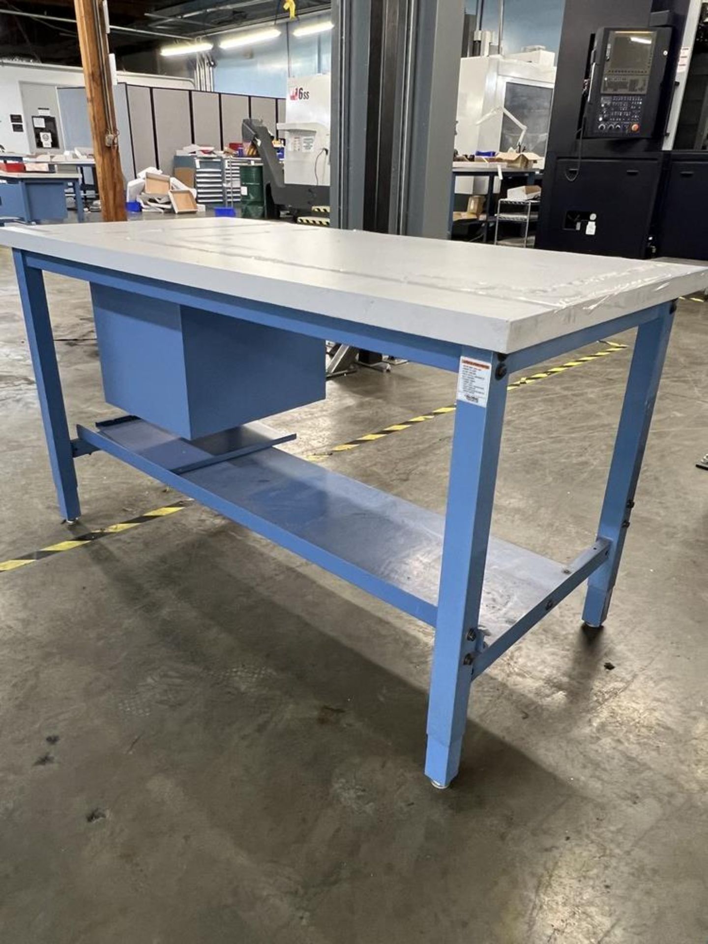 2 Tier Global Industrial Adjustable Work Table with Cabinet - Image 4 of 4
