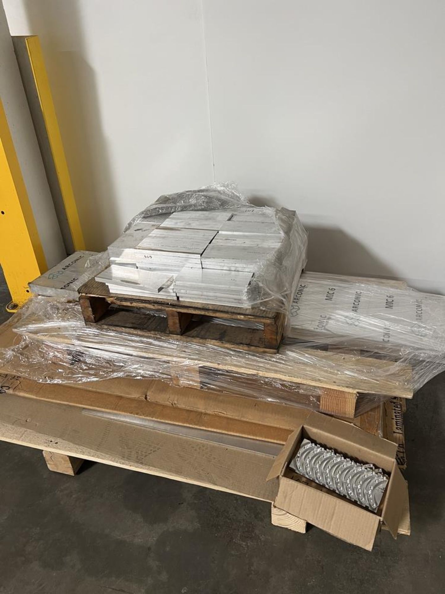 Pallet of 107 Aluminum .625 Plate 8 1/2" x 3 1/2" & Aluminum Plate 12" x 48" x 1 1/2"