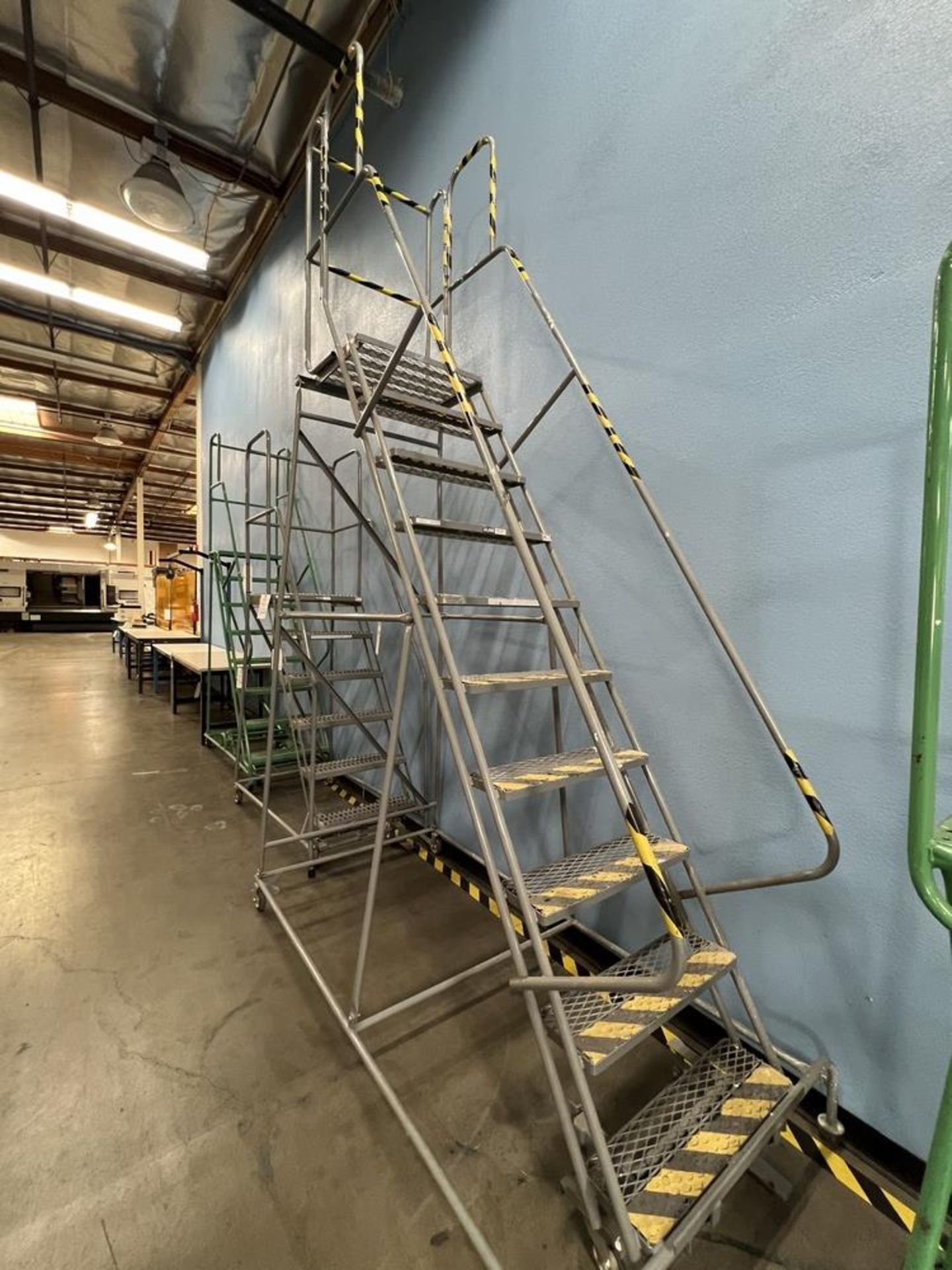 Uline Rolling Shop Step Ladder, 450 lb Capacity, Max Height 142", Top Step at 100" - Image 2 of 5