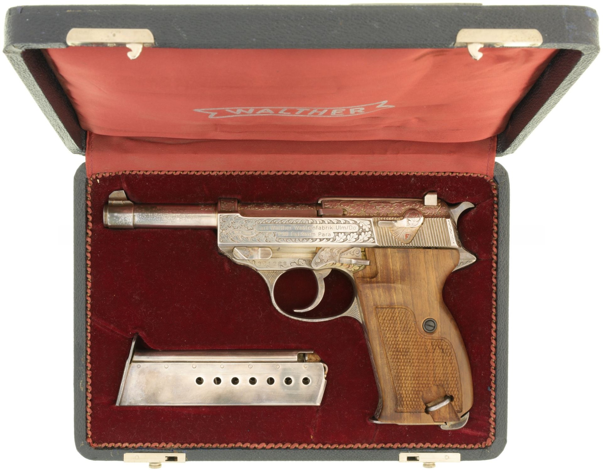 Pistole, Walther P38, Werksgravur versilbert, Kal. 9mmP