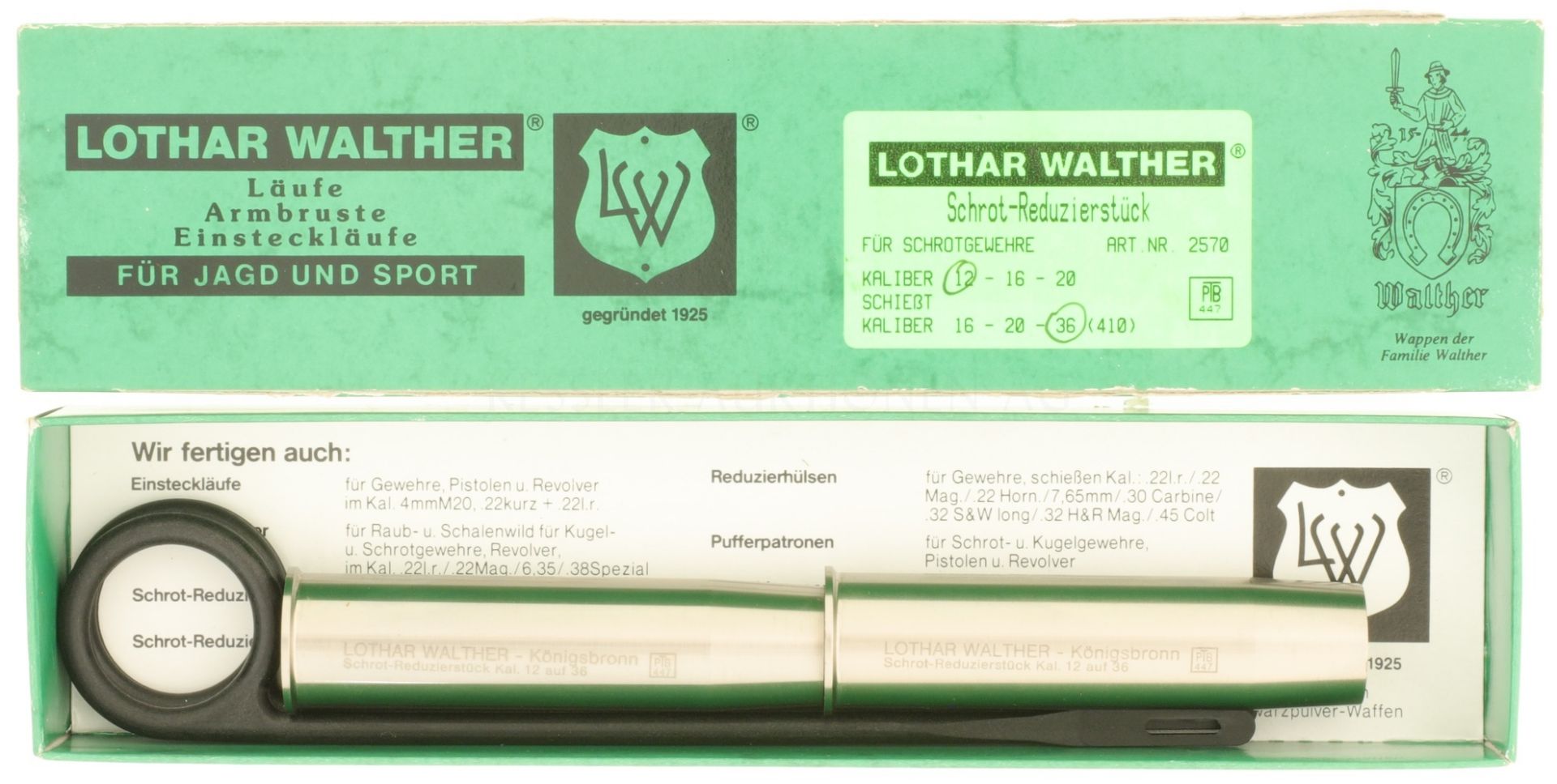 2 Schrot-Reduzierstücke Lother Walther, Kal. .410/70 aus Kal.12