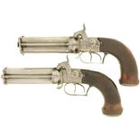 Paar Vierling-Perkussionspistolen "Howdah", Kal. 14mm