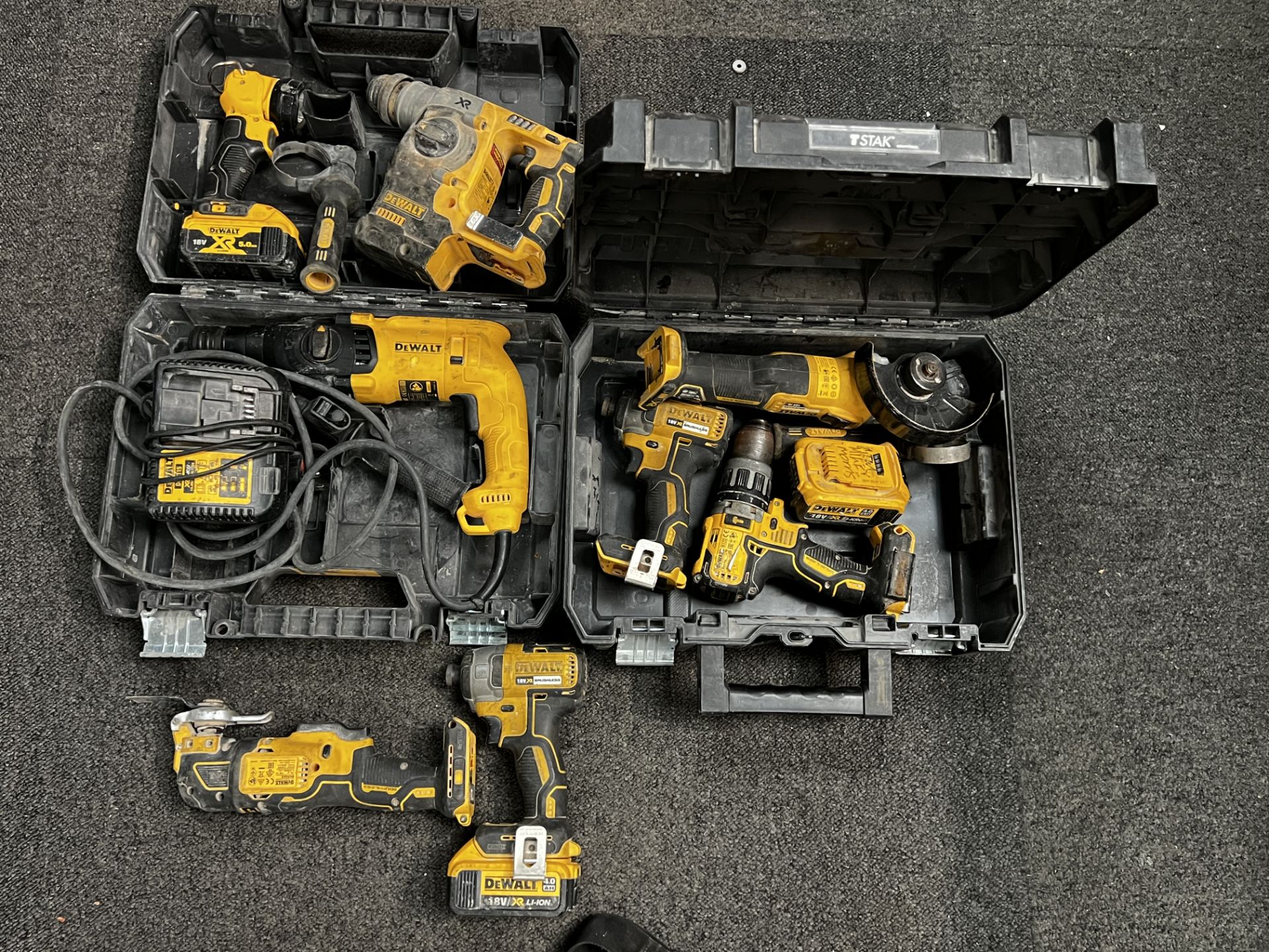 A quantity of DeWalt rechargeable power tools as per photos