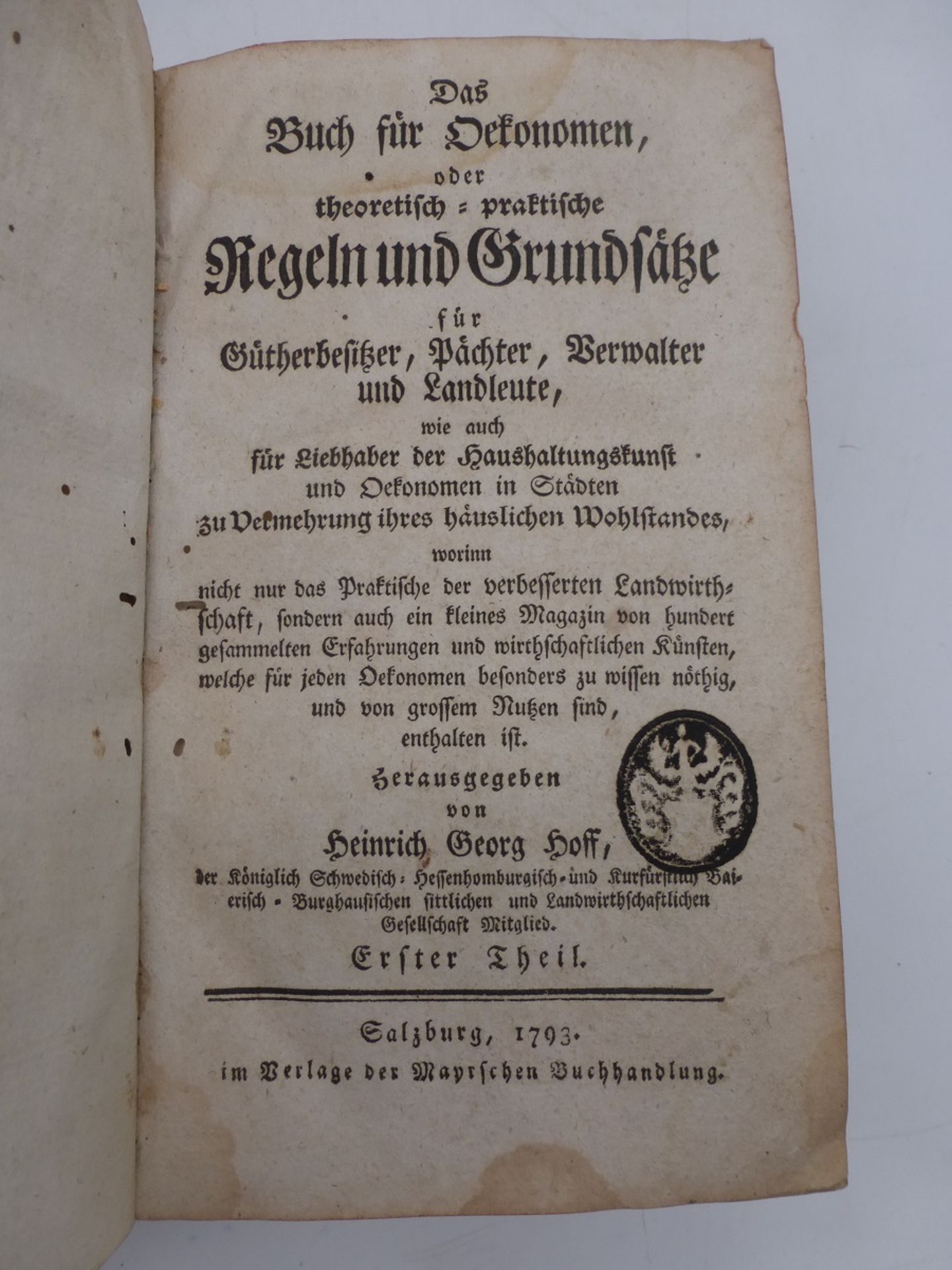 Das Oekonomen Buch / Salzburg 1793 - Bild 2 aus 2