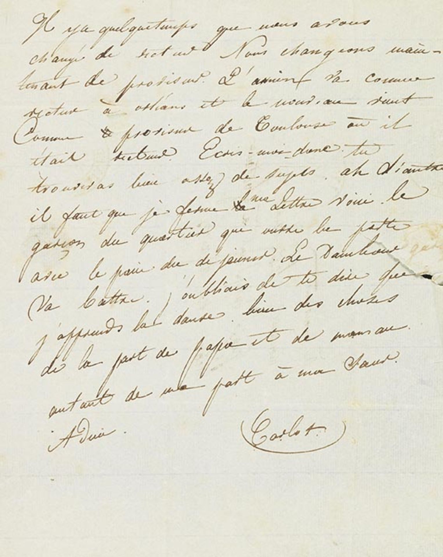 Charles Baudelaire, Eigenhändiger Brief mit Unterschrift 'Carlos'. Lyon, 17. Mai 1833.