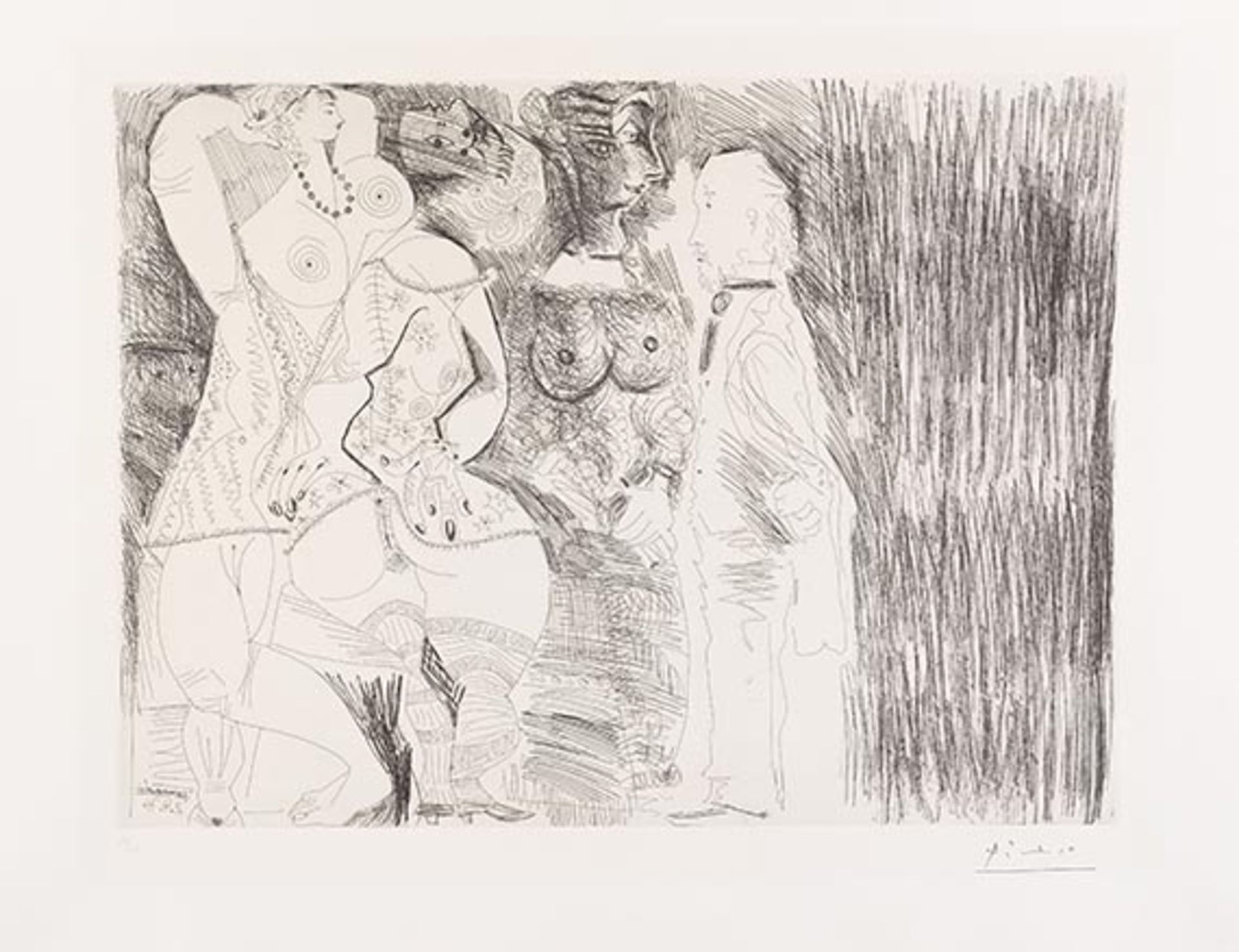 Pablo Picasso, Degas imaginant: Scène de séduction entre deux filles. Orig.-Radierung. 1971.