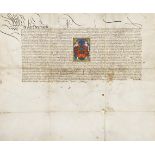 Karl V.,Wappenbrief mit Lehensartikel für Hans Göringer. Deutsche Urkunde auf Pergament. Regensburg.