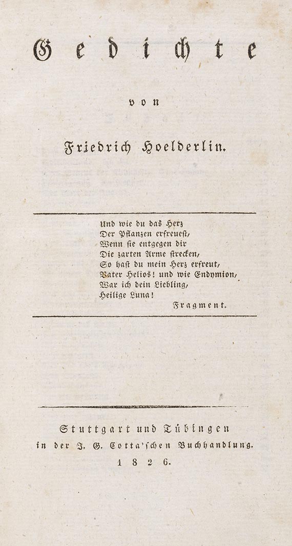 Friedrich Hölderlin, Gedichte. Stuttgart und Tübingen.