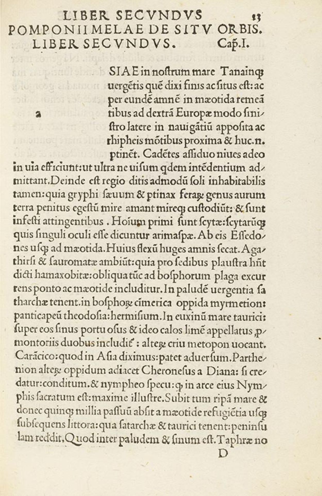 Pomponius Mela, [De Situ orbis ab Hermolao Barbaro fideliter emendatus]. Pesaro.