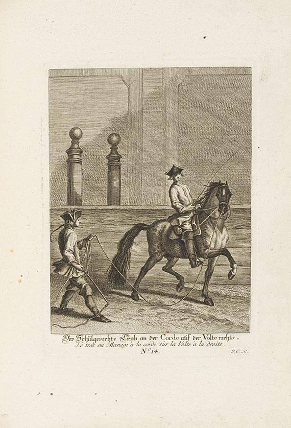 J. E. Ridinger, Vorstellung und Beschreibung derer Schul und Campagne Pferden. Augsburg 1760-61.