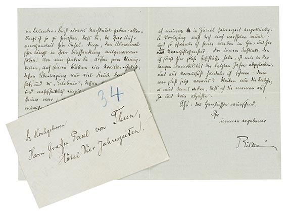 Rainer Maria Rilke Eigenhändiger Brief mit Unterschrift. München, 'Am letzten Dezember' 1918.