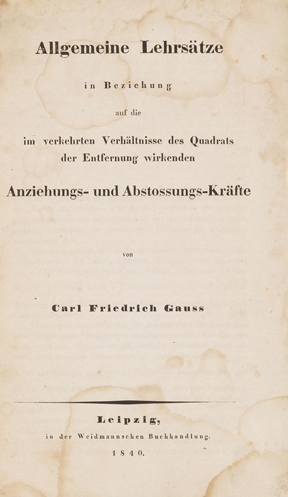 Carl F. Gauß, Allgemeine Lehrsätze in Beziehung auf ...Anziehungs- und Abstossungs-Kräfte. Leipzig.