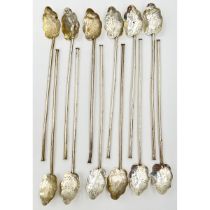 A SET OF 12 CONTINENTAL 925 STERLING SILVER LONG STEMMED SPOONS, COCKTAIL STIRRERS