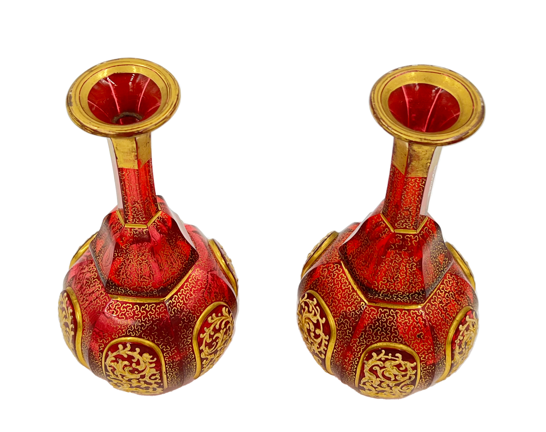 PAIR OF RUBY AND GOLD GILDED BOHEMIAN GLASS VASES - Image 2 of 2