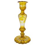 AMBER ELEGANCE – 19TH CENTURY BOHEMIAN, AMBER-STAINED GLASS CANDLE HOLDER