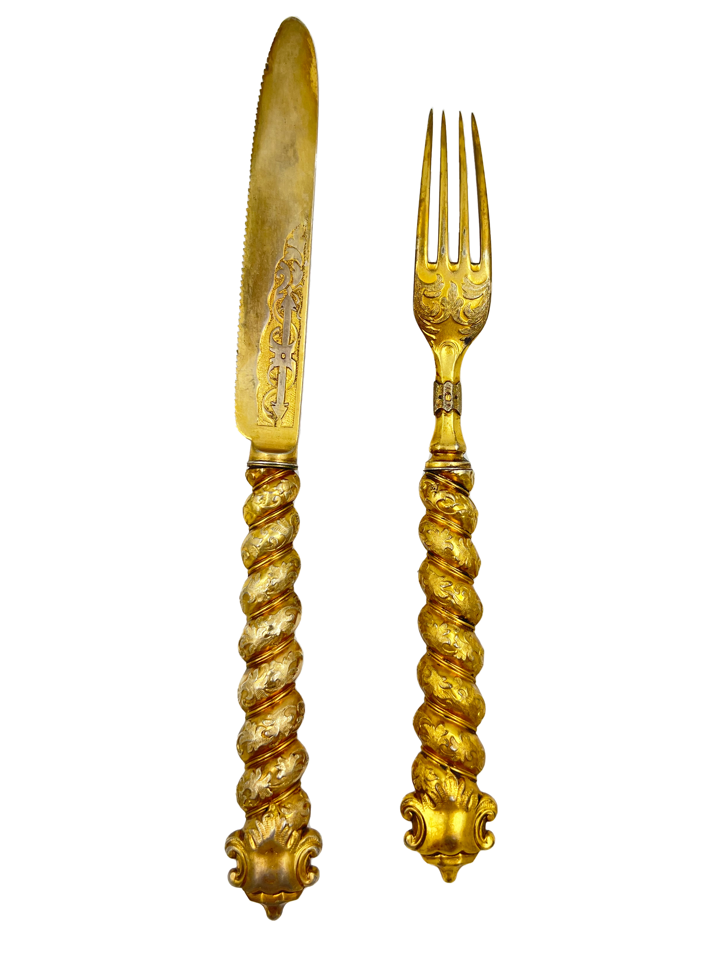 AN EXTREMELY UNUSUAL AND GOOD QUALITY VICTORIAN SILVER GILT KNIFE AND FORK, SHEFFIELD, 1857 - Image 3 of 5