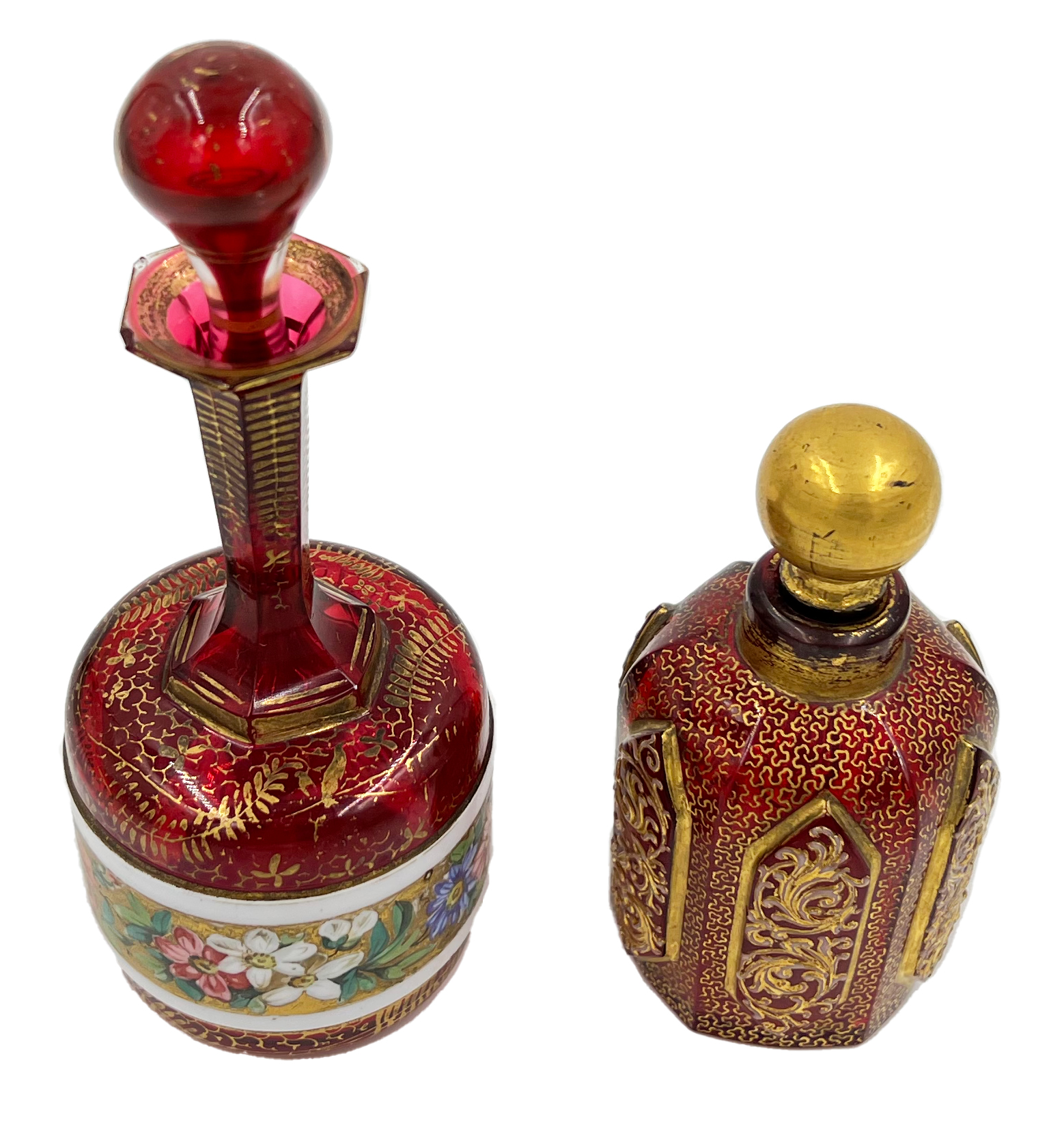 TWO BOHEMIAN RED GLASS PERFUME BOTTLES - Image 2 of 2