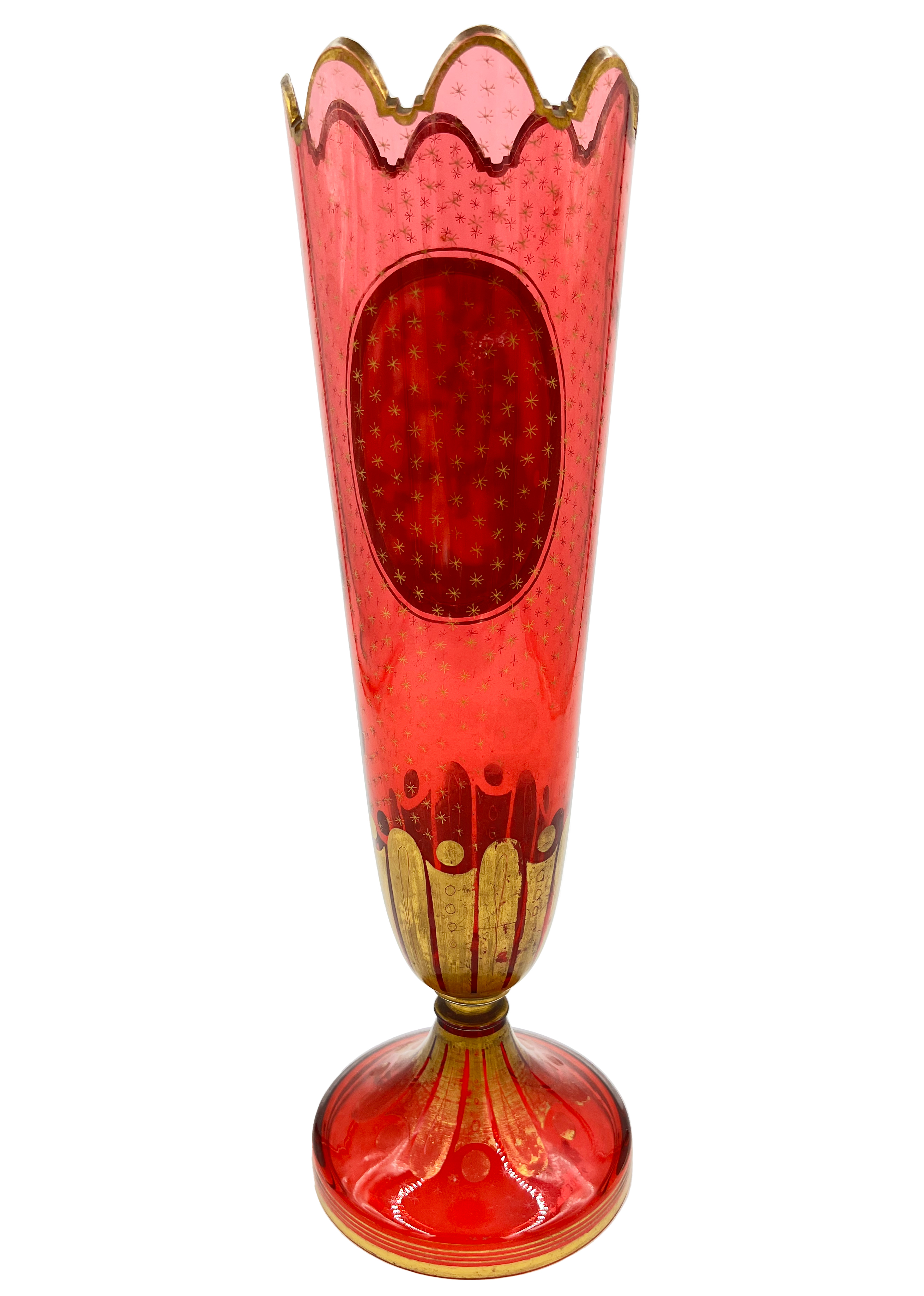 ROYAL RUBY – LARGE 19TH CENTURY BOHEMIAN GLASS VASE WITH GOLD GILDING - Image 2 of 3