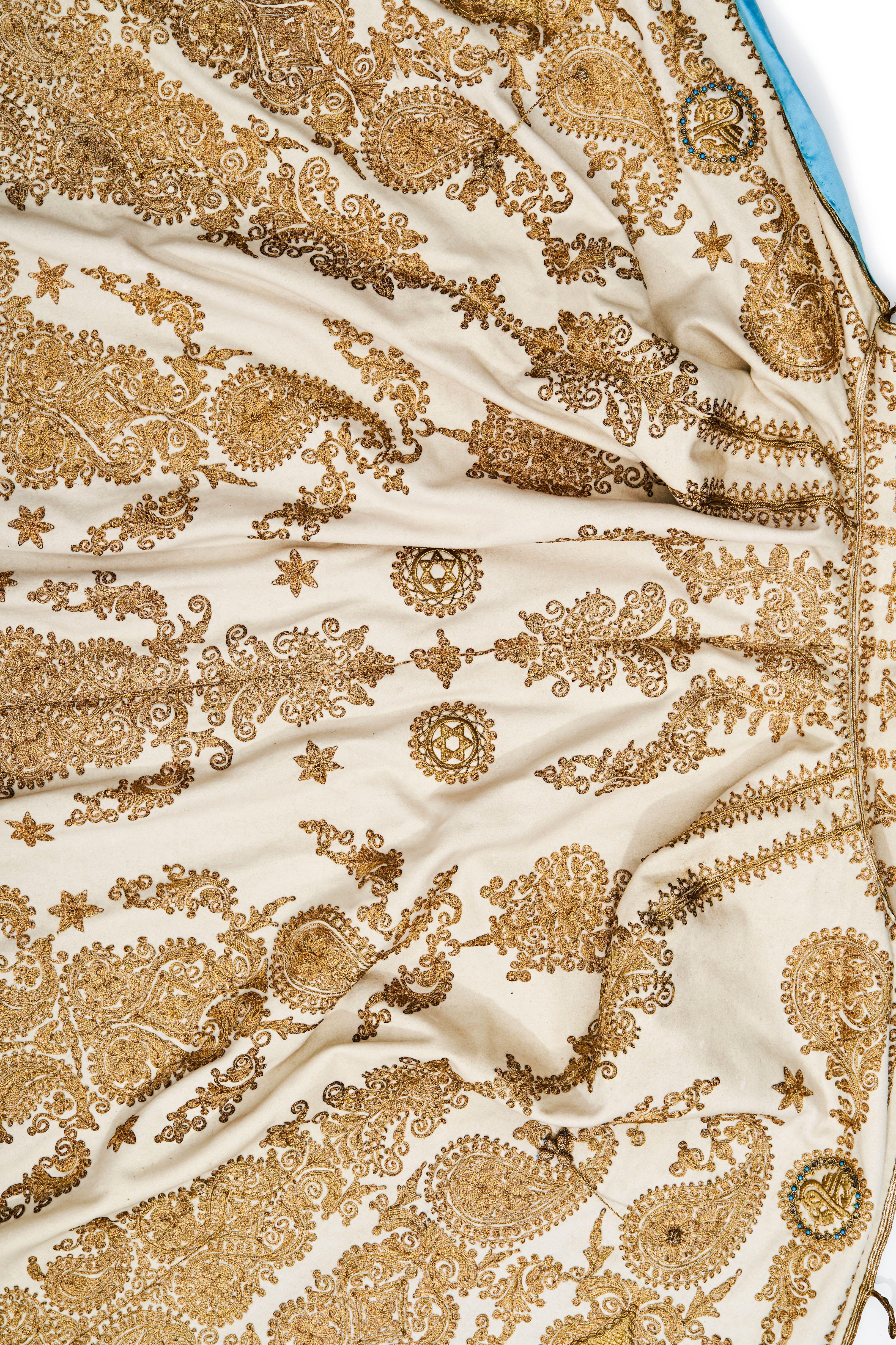 SILK, WOOL AND SILVER GILT MOROCCAN EMBROIDERY CEREMONIAL CAPE - Image 4 of 5