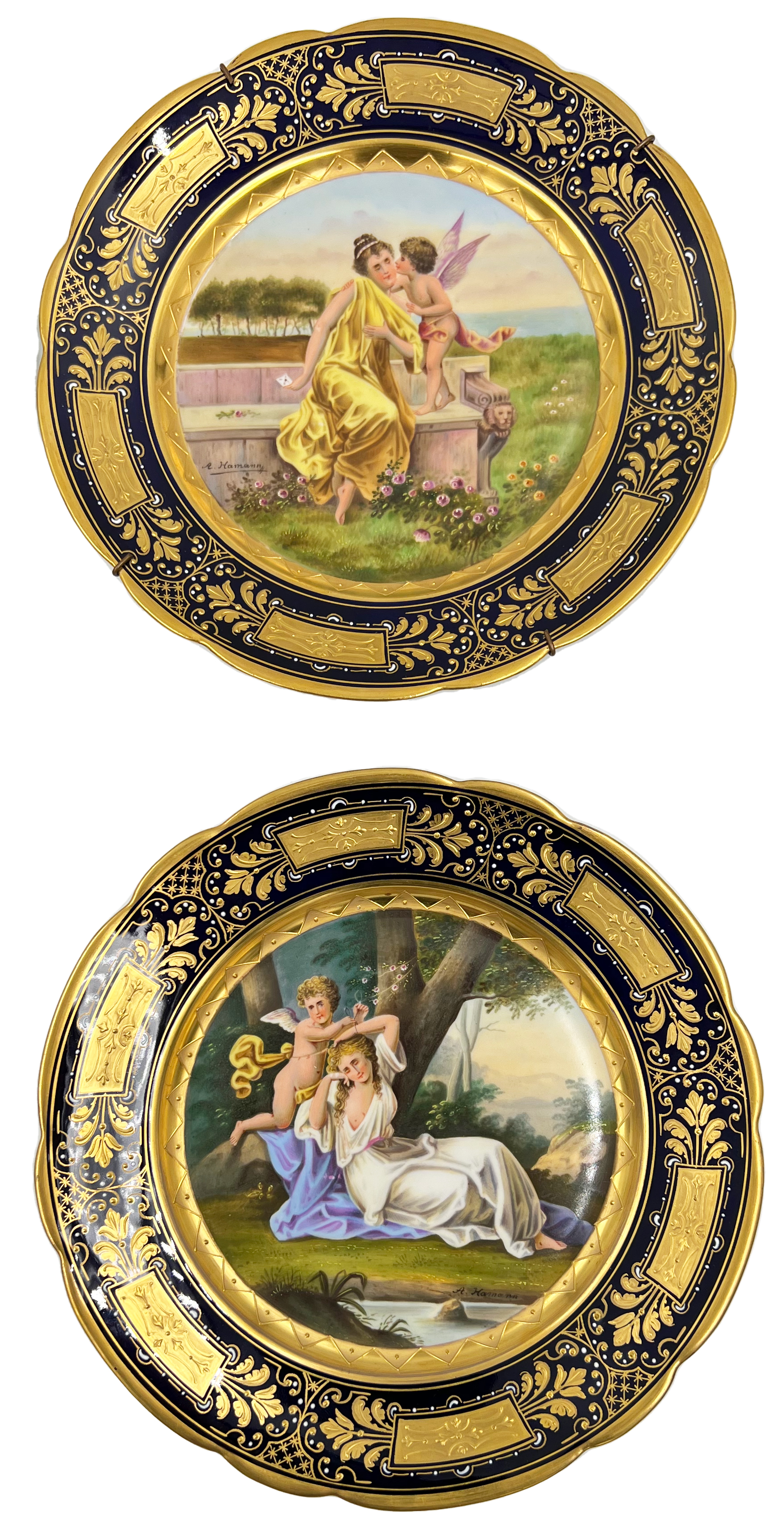 SET OF SIX SIGNED AND HAND PAINTED VIENNA PORCELAIN PLATES - Image 2 of 8