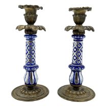 PAIR OF BLUE ELEGANCE – BOHEMIAN GLASS CANDLE HOLDERS