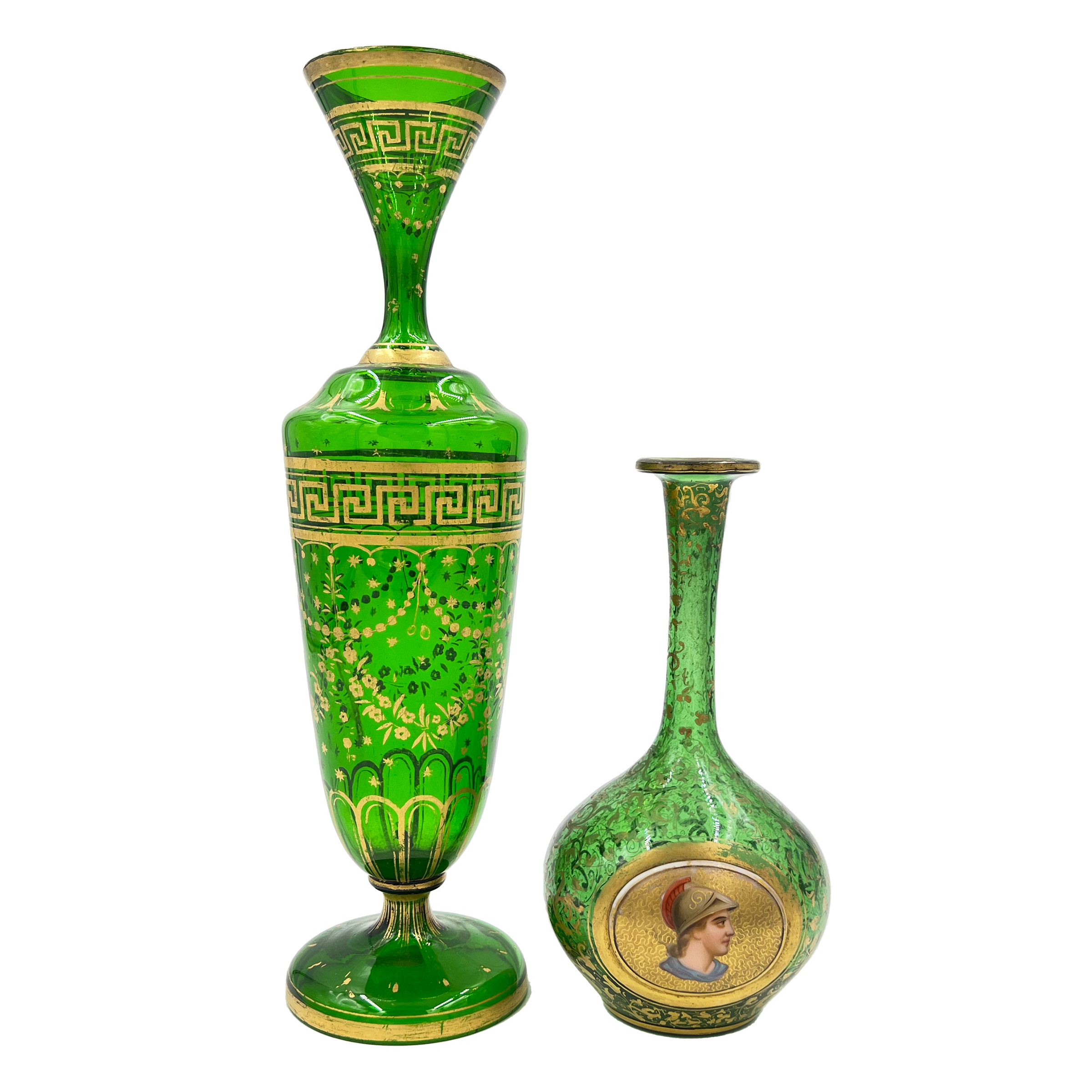 TWO GREEN BOHEMIAN GLASS VASES, LATE 19TH CENTURY