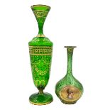 TWO GREEN BOHEMIAN GLASS VASES, LATE 19TH CENTURY