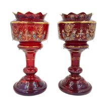 PAIR OF VICTORIAN RUBY GLASS LUSTRES