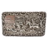 A LARGE SOLID SILVER SNUFF BOX WITH OUTSTANDING DECORATION, BIRMINGHAM, TAYLOR & PERY, 1830