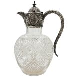 A VICTORIAN SILVER MOUNTED CUT GLASS WINE JUG, BIRMINGHAM, HENERY BOURNE, 1880 - 1895