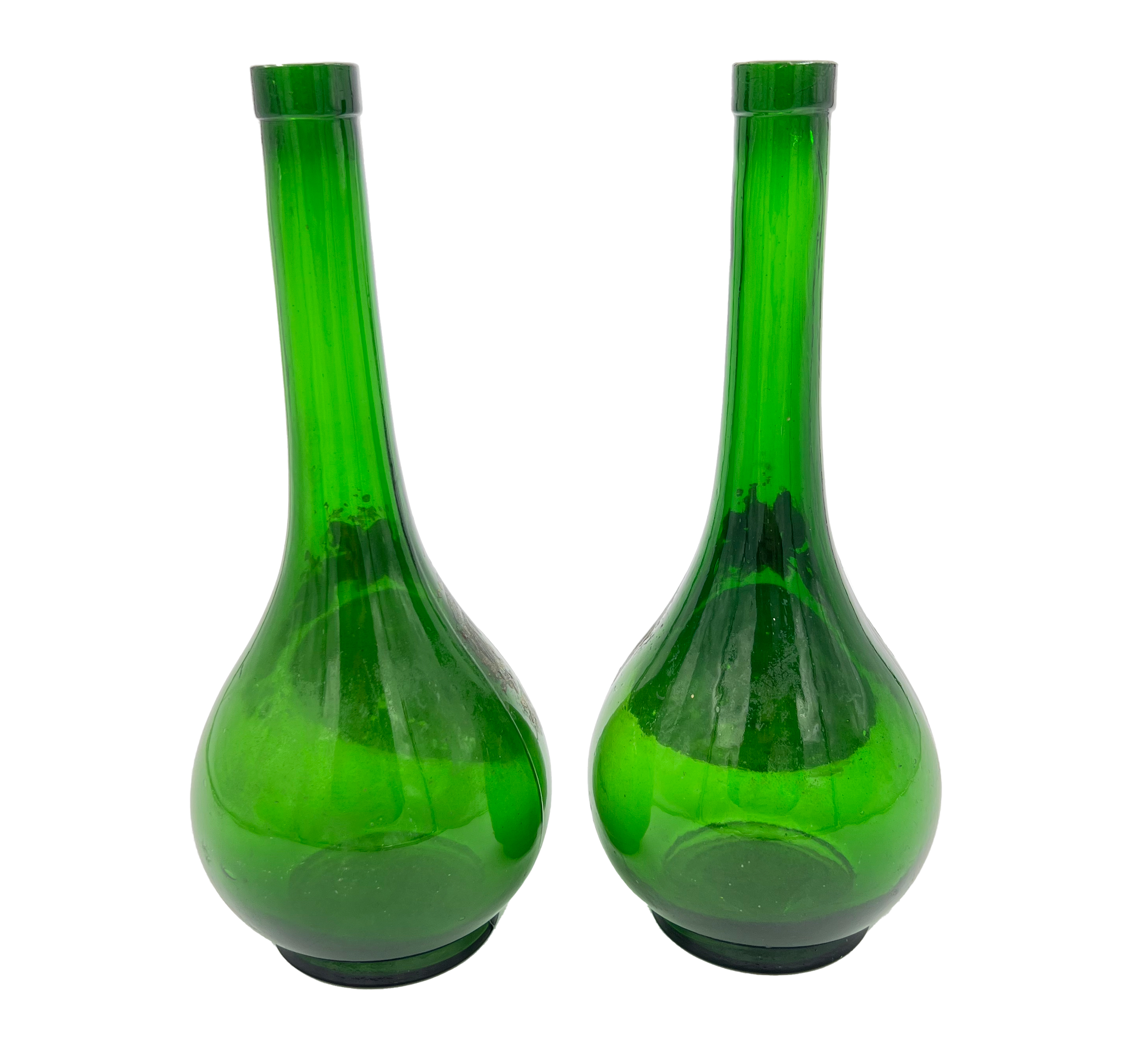 GRACEFUL PAIR – GREEN GLASS BOTTLES/VASES - Image 2 of 2