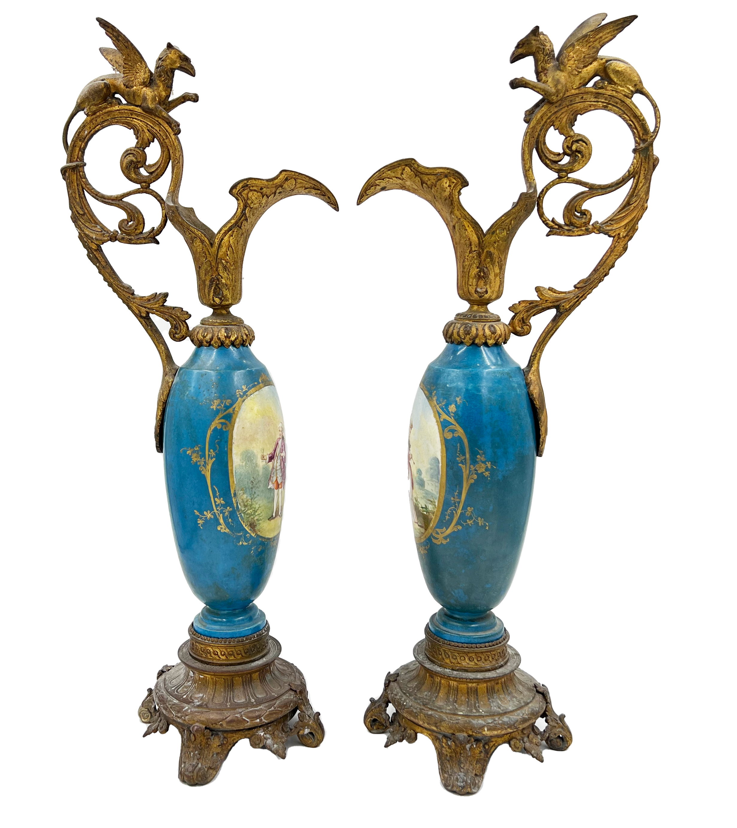 PAIR OF SEVRES STYLE PORCELAIN WITH METAL MOUNTING EWER/VASES - Image 2 of 3