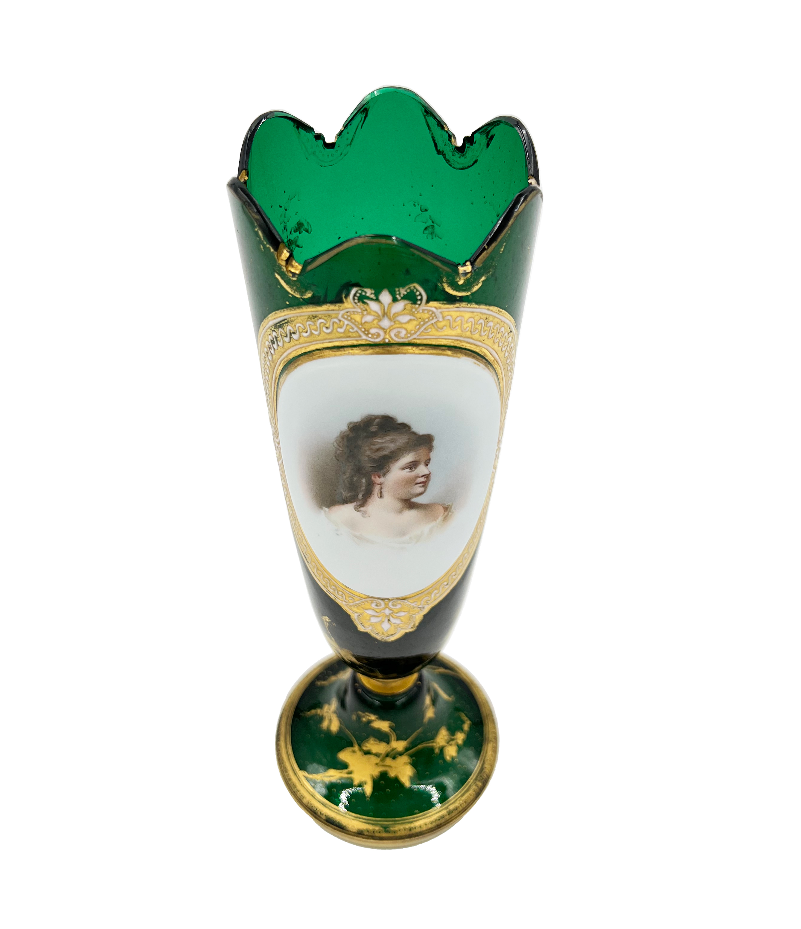 VERDANT BEAUTY – 19TH CENTURY GREEN BOHEMIAN GLASS VASE WITH GOLD GILDING - Image 3 of 3