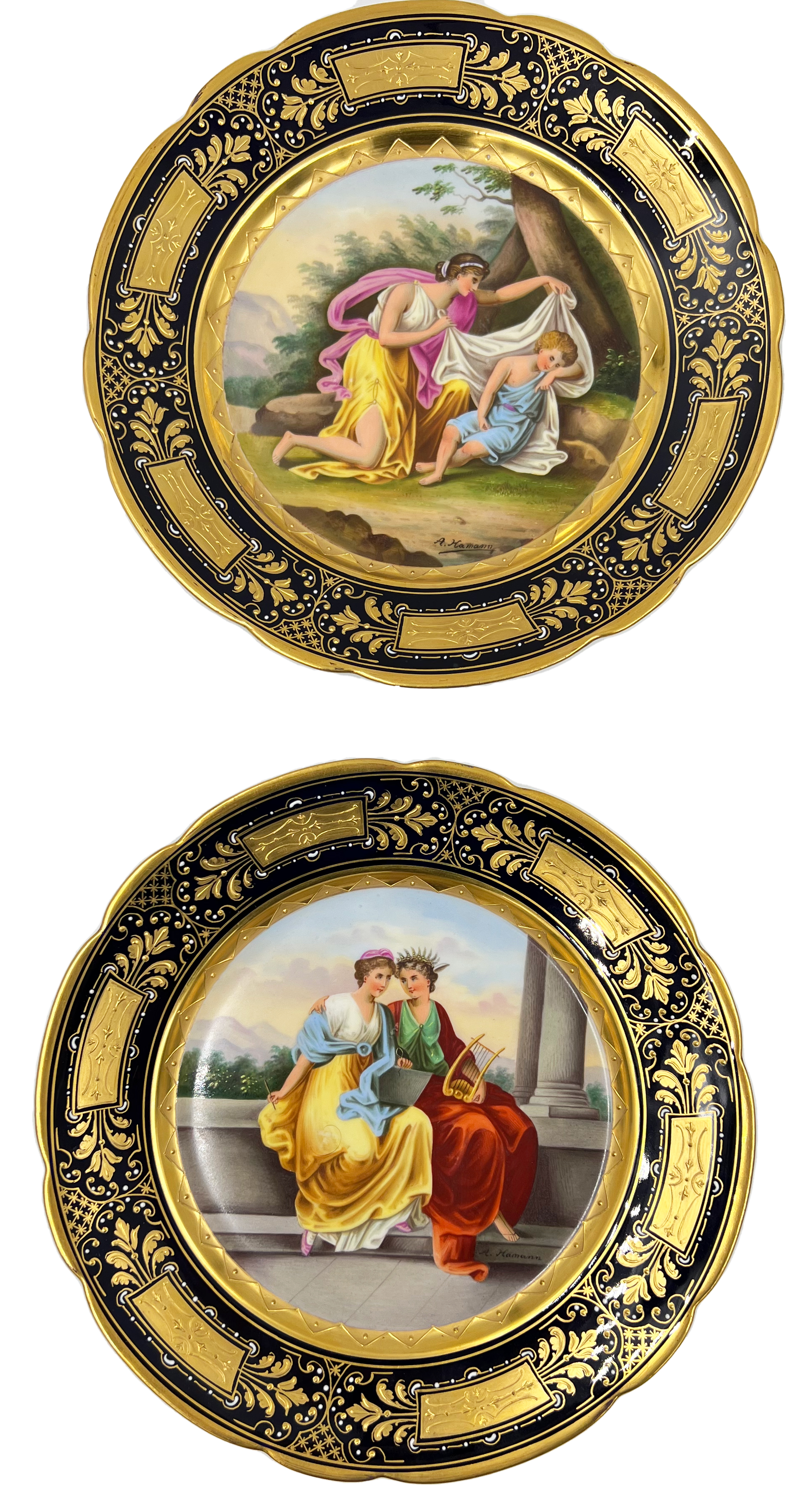 SET OF SIX SIGNED AND HAND PAINTED VIENNA PORCELAIN PLATES - Image 3 of 8