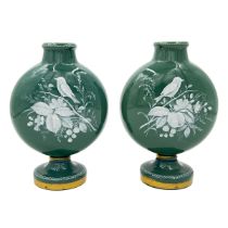 BIRDS AND LEAVES: PAIR OF OPALINE VASES