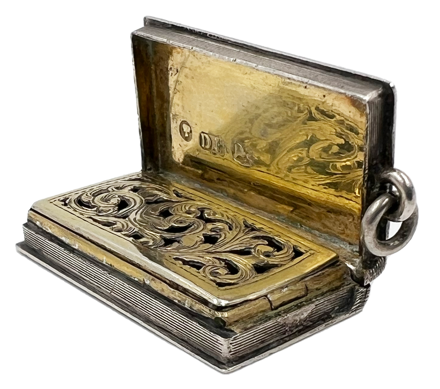 A SILVER VINAIGRETTE OF BOOK FORM WITH ENGINE TURNED DECORATION, BIRMINGHAM,DAVID PETTIFER,1848-1864 - Image 3 of 6