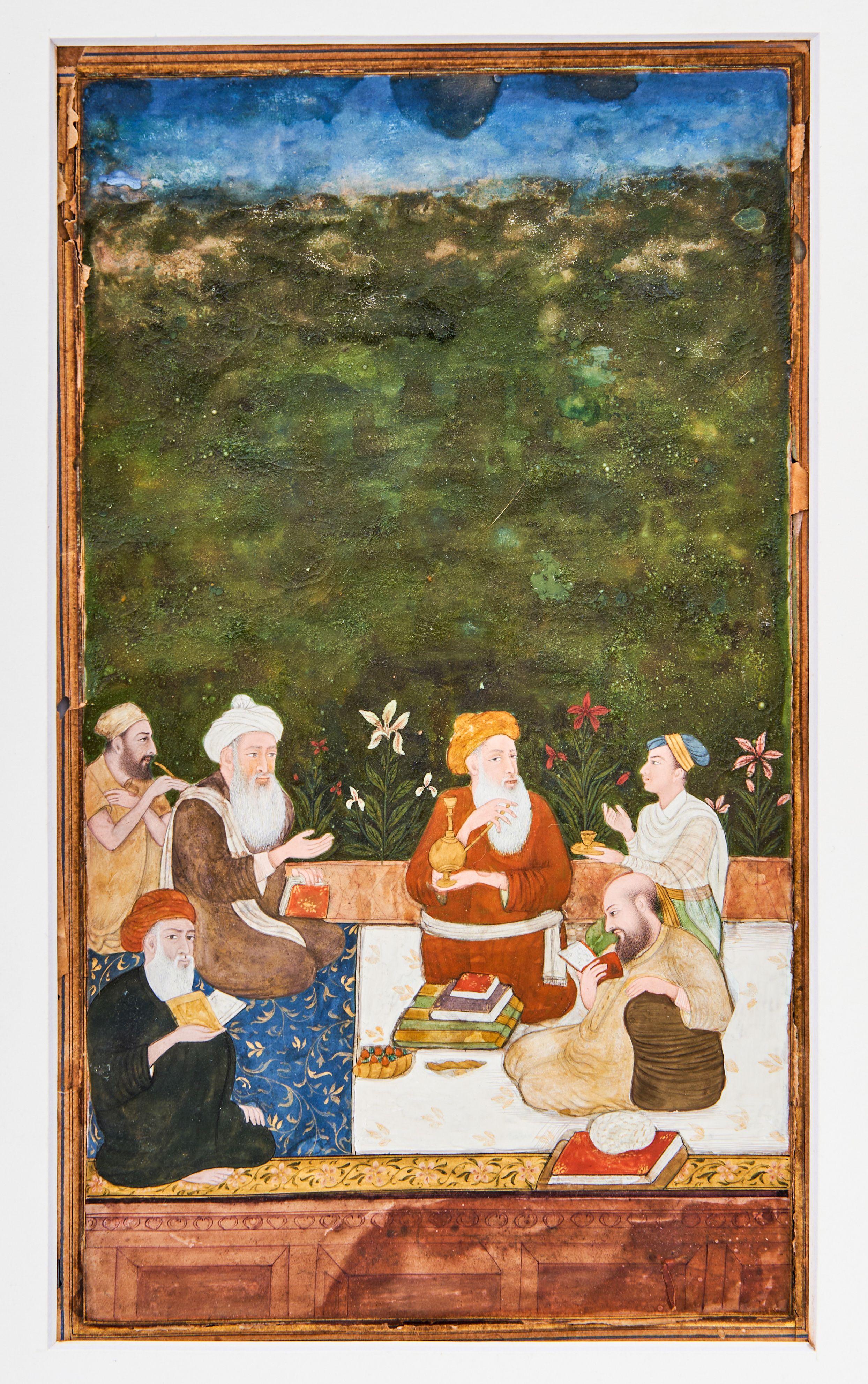 Indian Miniature Depicting Sheiks & Attendents, Mughal, India,18th Century,