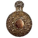 A DELIGHTFUL SILVER PERFUME BOTTLE WITH EXTENSIVE FLORAL DECORATION THROUGHOUT, CHESTER,1891