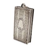 A SILVER VINAIGRETTE OF BOOK FORM WITH ENGINE TURNED DECORATION, BIRMINGHAM,DAVID PETTIFER,1848-1864