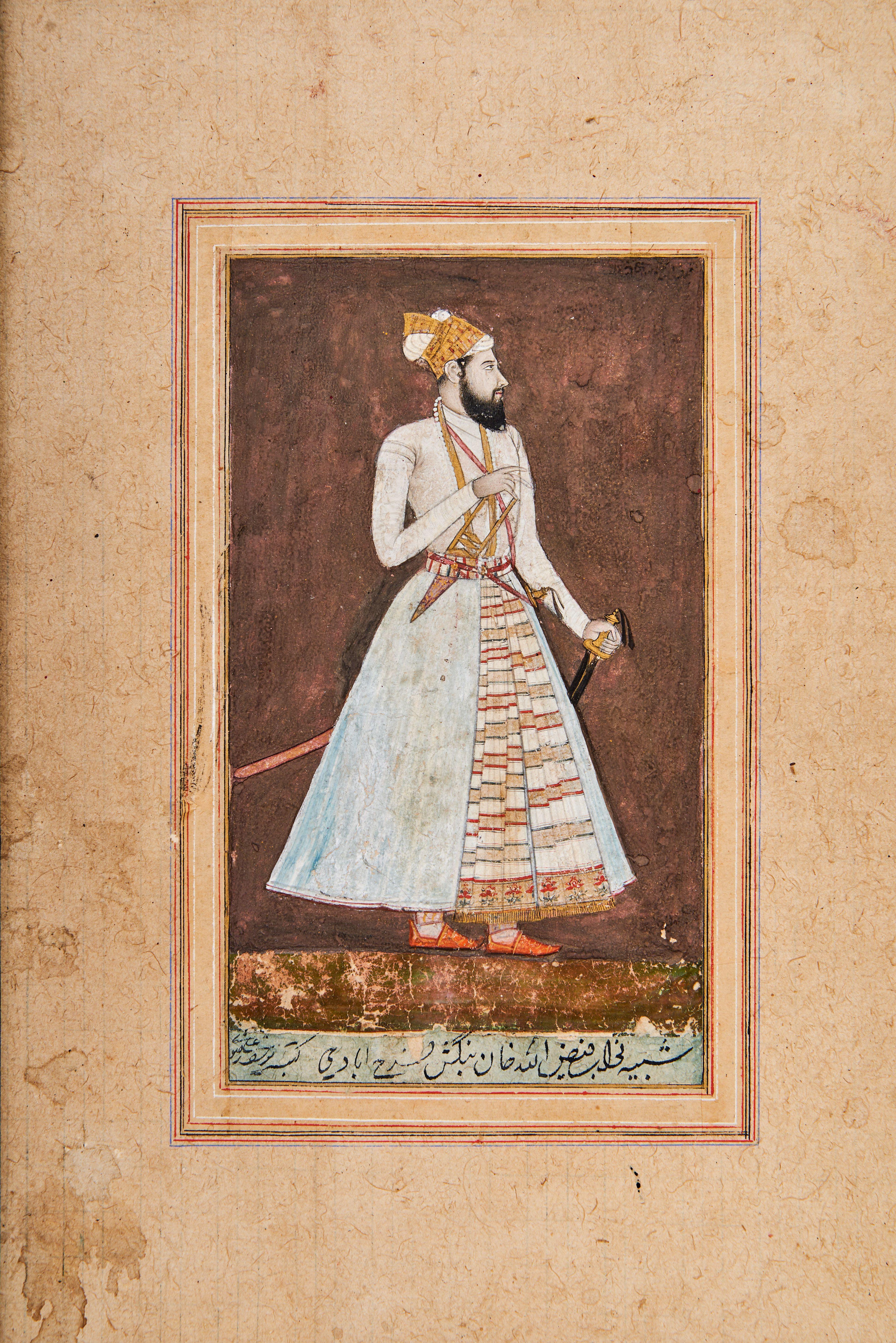 A 19TH CENTURY INDIA MUGHAL MINIATURE DEPICTING PRINCE FAIZULLAH - Image 2 of 2