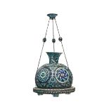 A MONUMENTAL ROUND DAMASCUS ENAMELLED COPPER MOSQUE LAMP, SYRIA, 19TH CENTURY