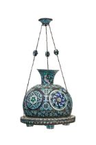 A MONUMENTAL ROUND DAMASCUS ENAMELLED COPPER MOSQUE LAMP, SYRIA, 19TH CENTURY
